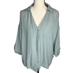 Pink Lily Sage Green Flowy Blouse Large